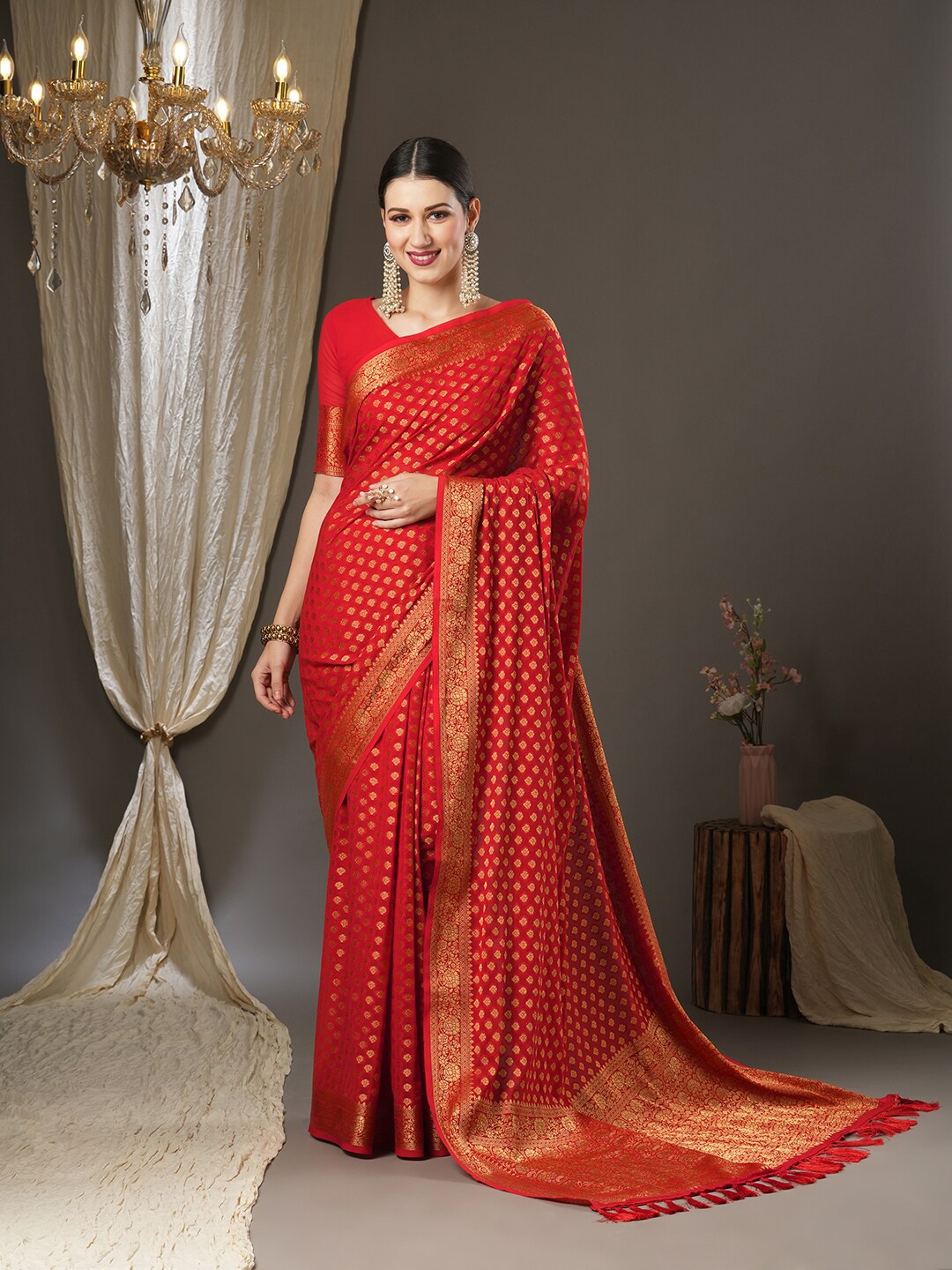 

Anouk Woven Design Zari Pure Georgette Kanjeevaram Saree, Red