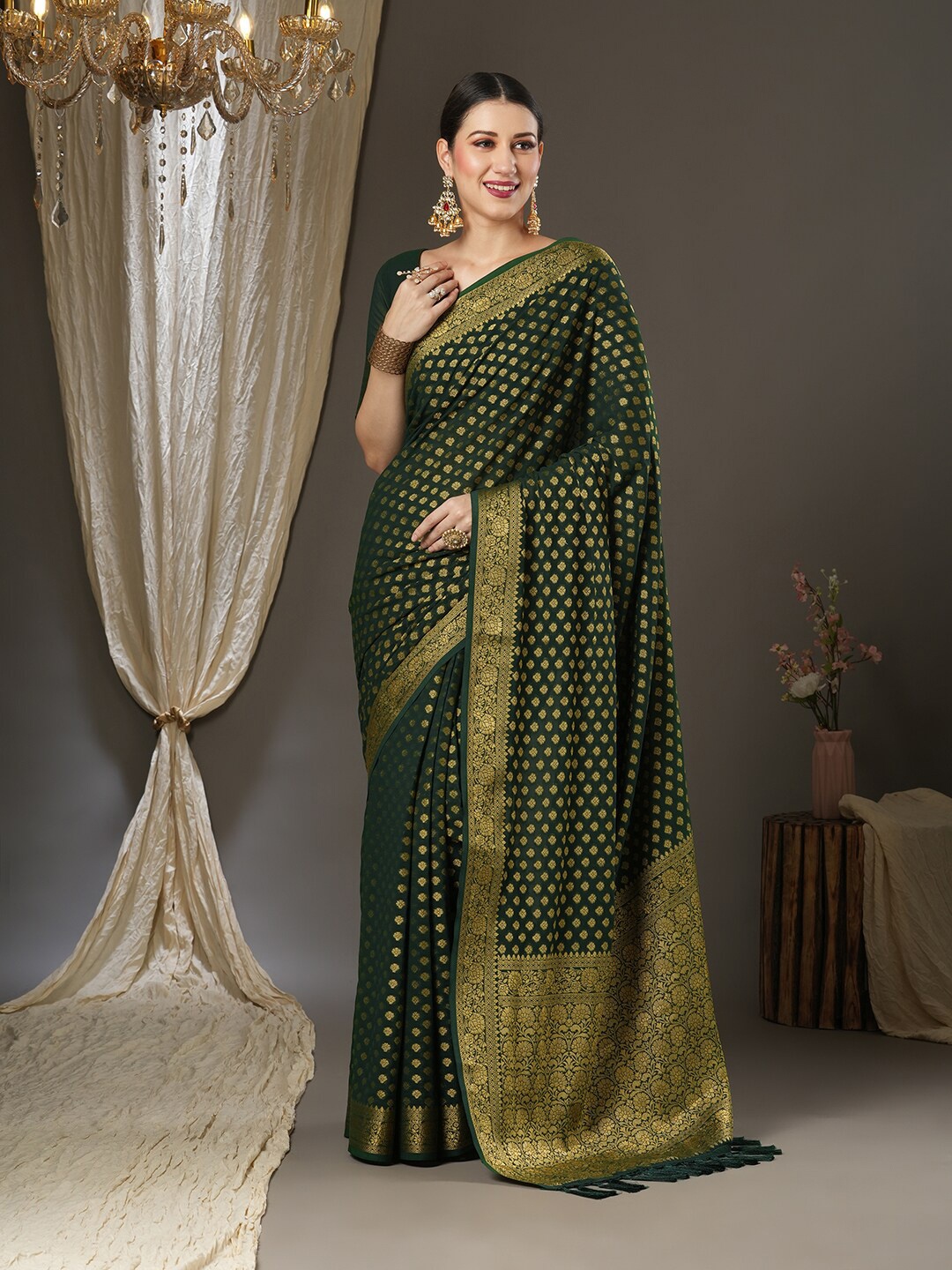 

Anouk Woven Design Zari Pure Georgette Kanjeevaram Saree, Green