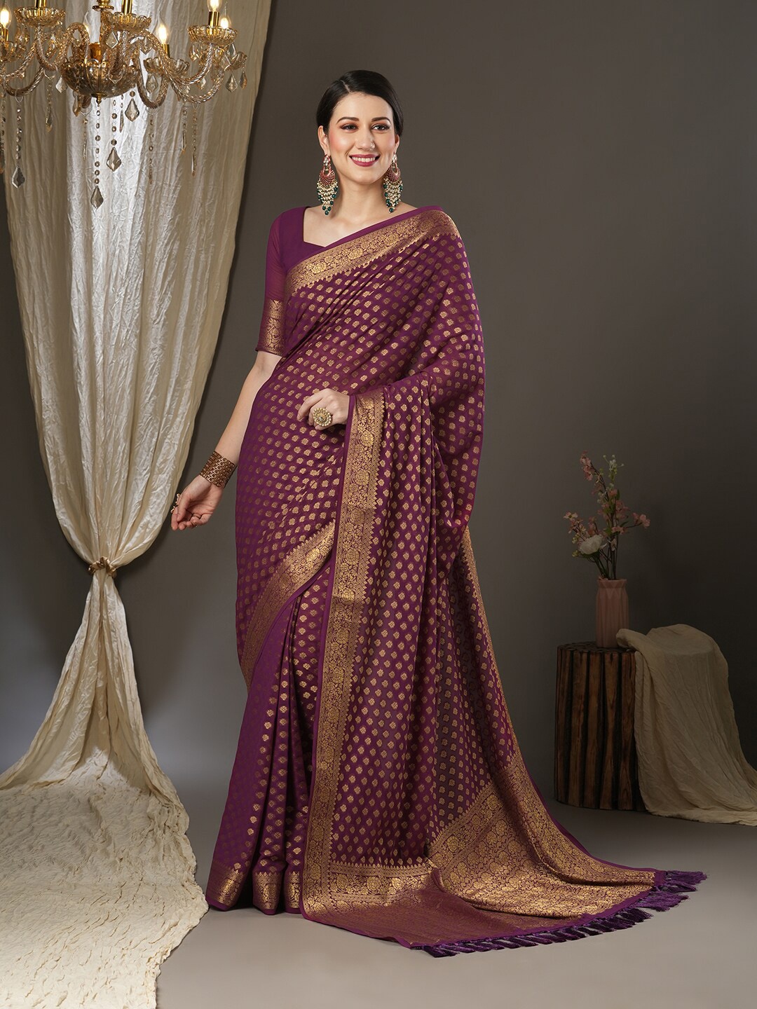 

Anouk Woven Design Zari Pure Georgette Kanjeevaram Saree, Burgundy