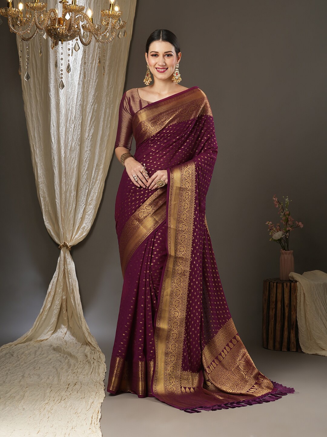 

Anouk Ethnic Motifs Zari Pure Georgette Kanjeevaram Saree, Burgundy