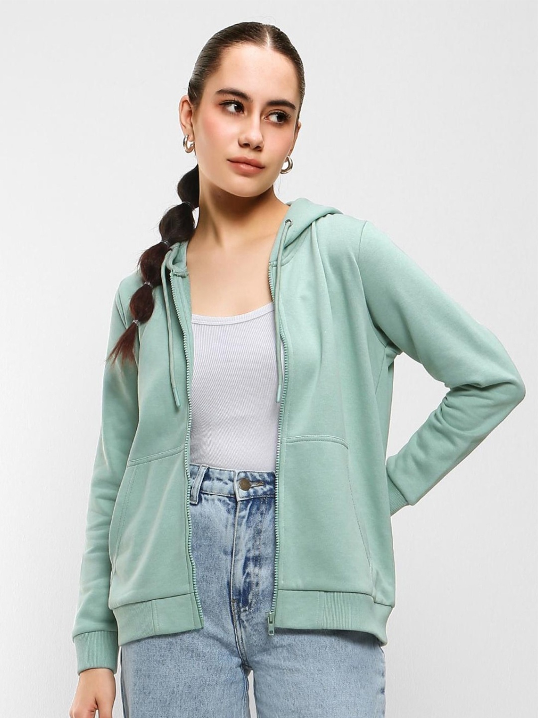 

Bewakoof Women Solid Hooded Cotton Sweatshirt, Green