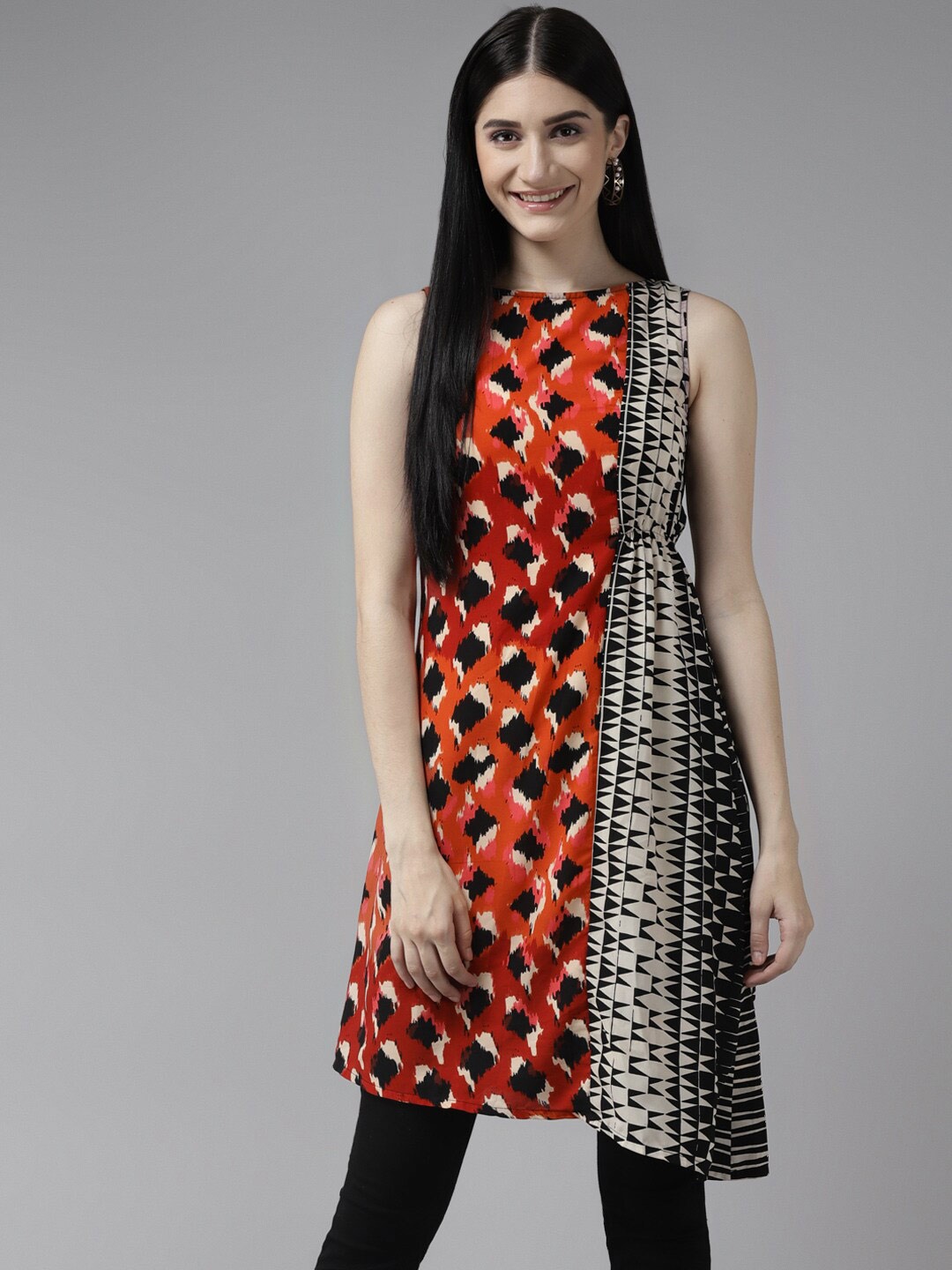 

Aarika Print Georgette Longline Top, Red