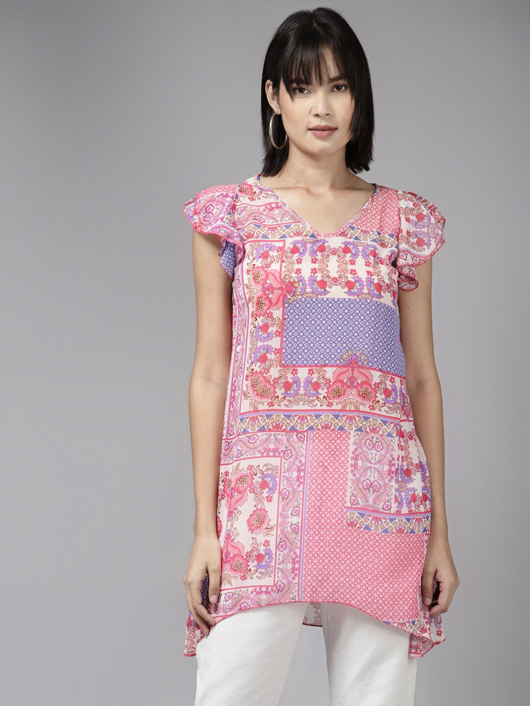 

Aarika Print Georgette Longline Top, Pink