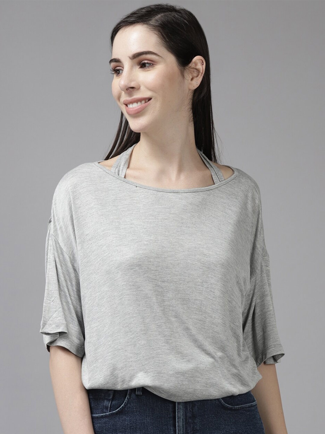 

Aarika Drop-Shoulder Sleeves Top, Grey