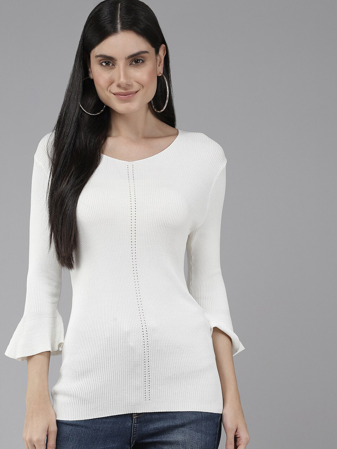 

Aarika Round Neck Georgette Fitted Top, White