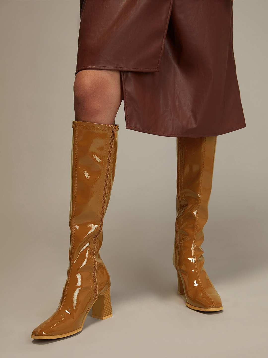 

20Dresses Leather Knee-Length Boots, Beige