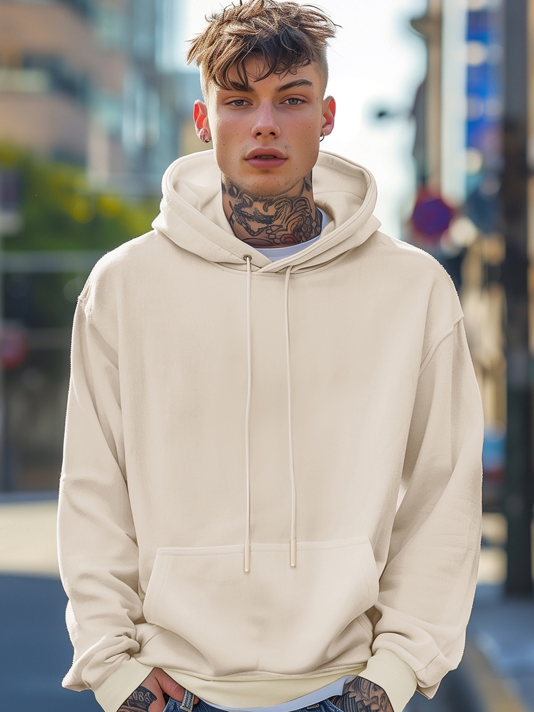 Bewakoof Heavy Duty 1.0 Men Oversized Hoodie, Cream