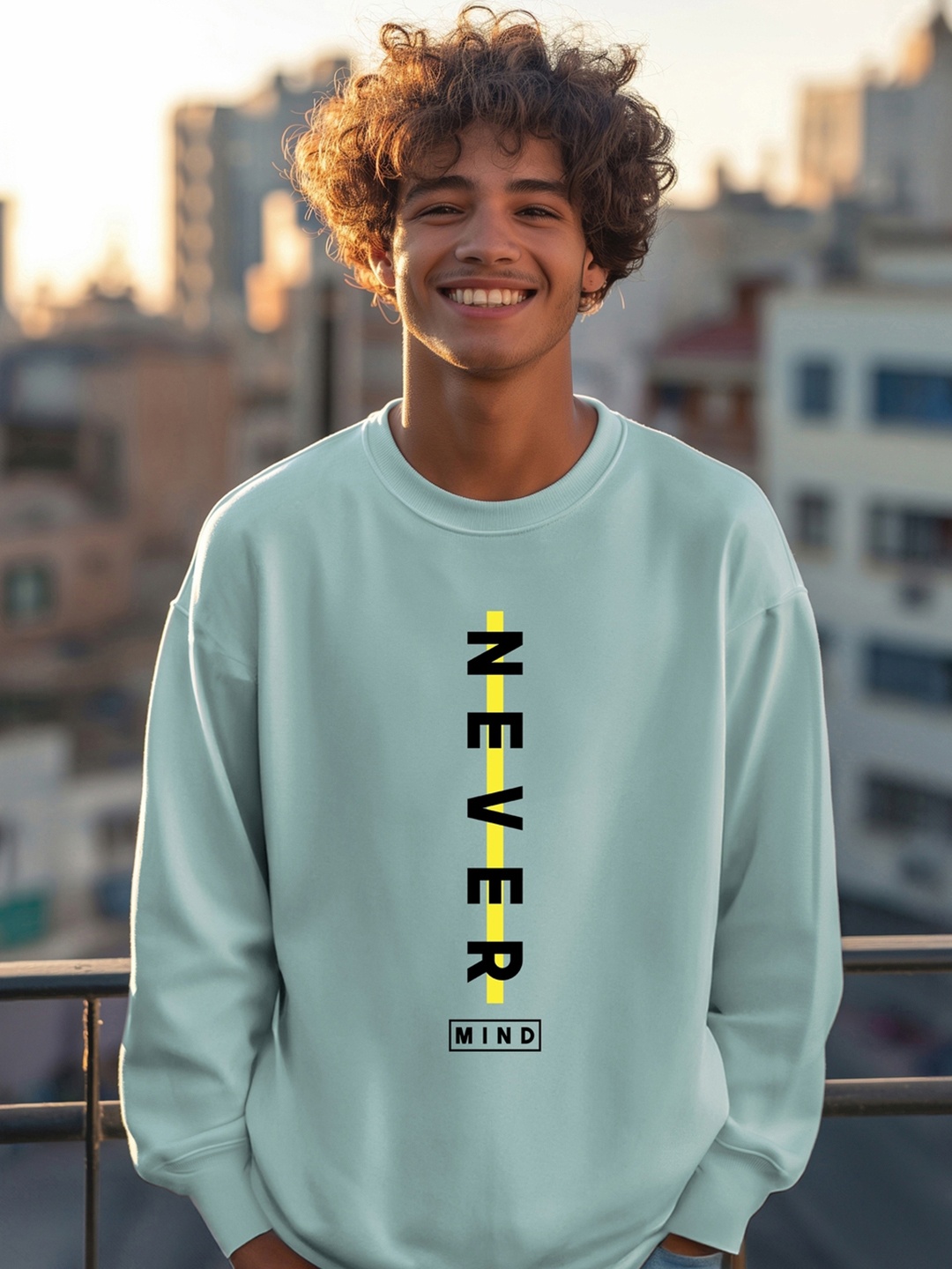 

Bewakoof Never Mind Typography Printed Oversized Sweatshirt, Green