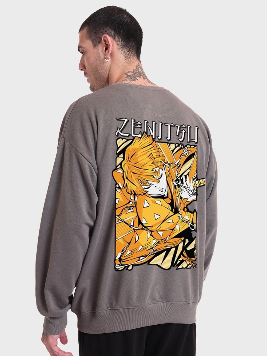 

Bewakoof Men Printed Fleece Oversized Sweatshirt, Grey
