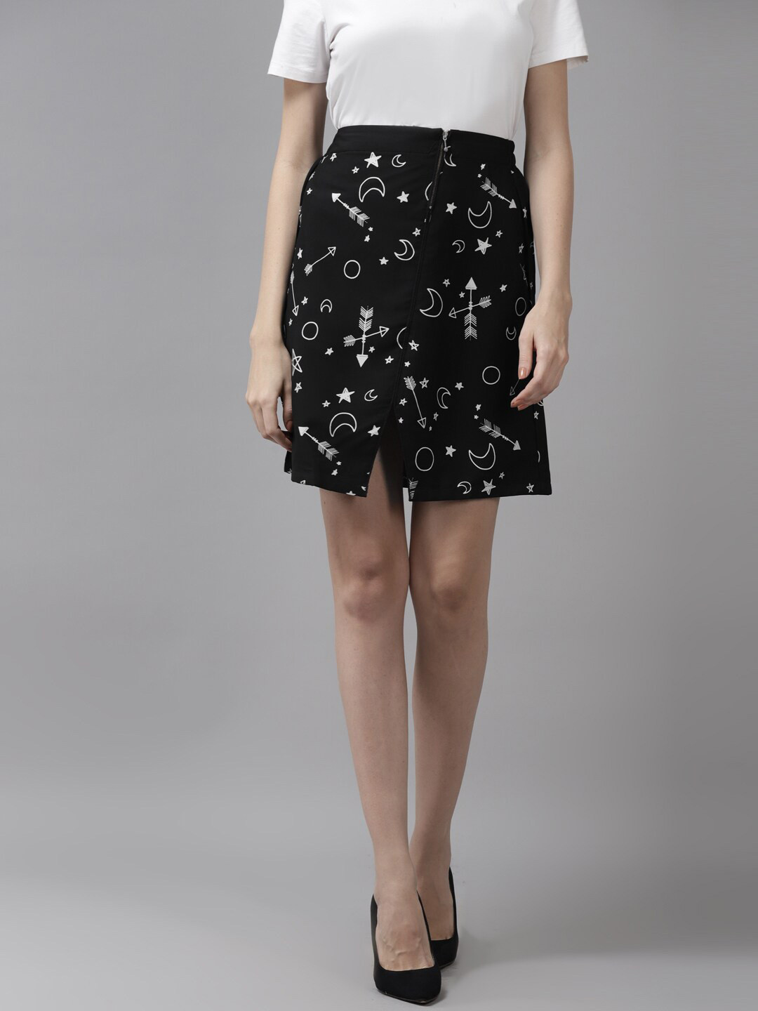 

Aarika Women Conversational Printed Skirt, Black