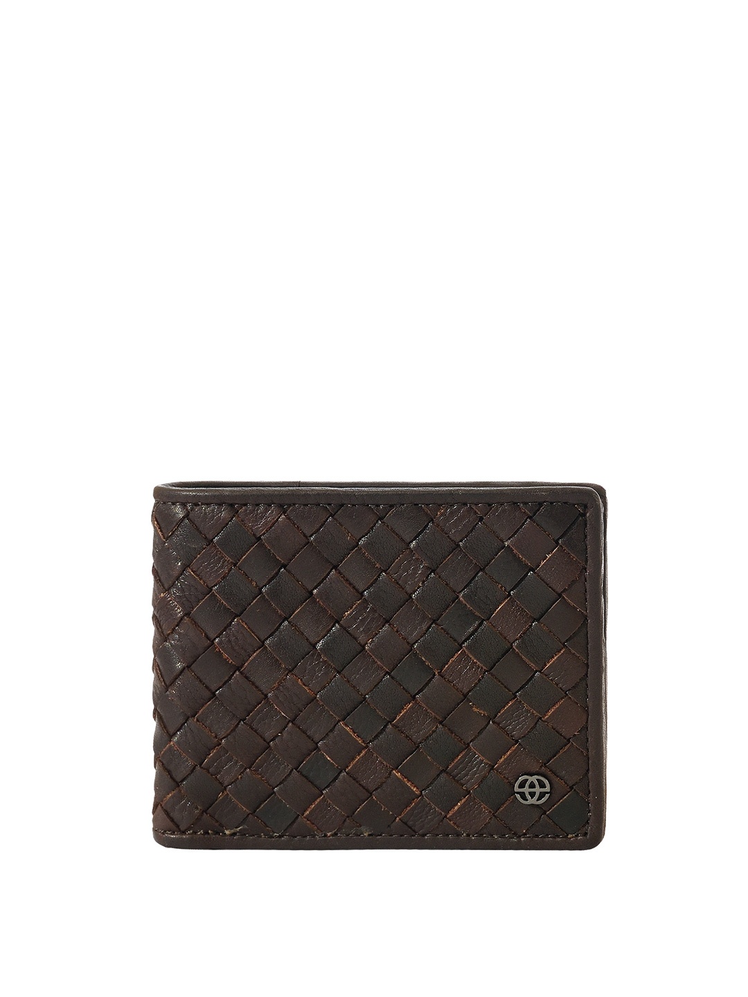

Eske Men Woven Design Leather Two Fold Wallet, Brown