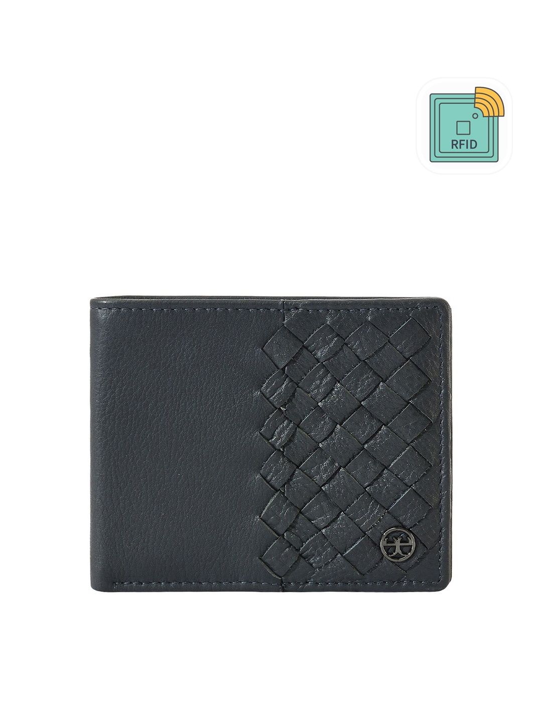 

Eske Men Woven Design Leather Two Fold Wallet, Navy blue