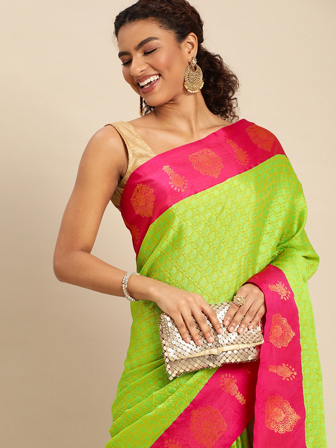 

Pothys Ethnic Motifs Zari Jute Silk Saree, Green