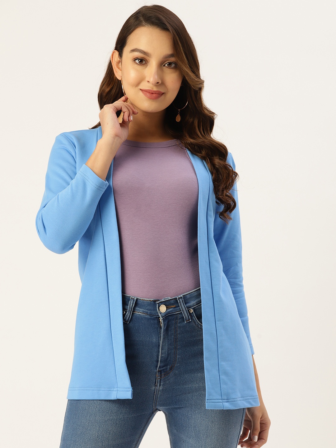 

WISSTLER Women Open Front Cotton Terry Longline Shrug, Blue