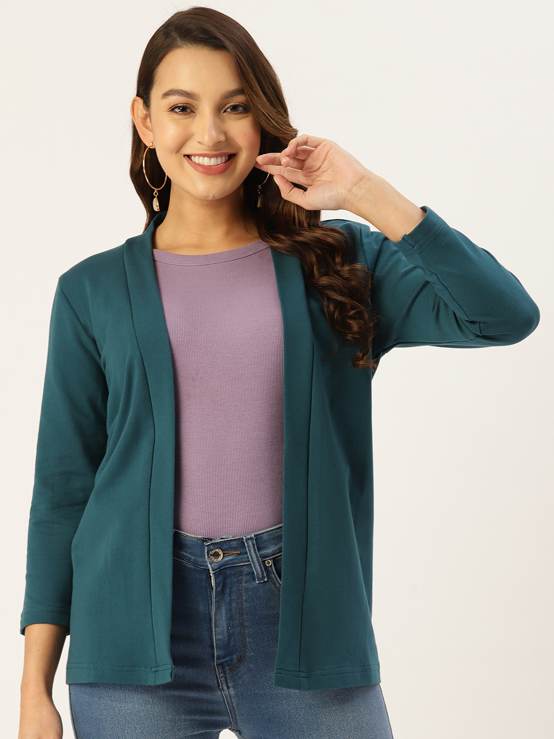 

WISSTLER Women Open Front Cotton Terry Longline Shrug, Teal