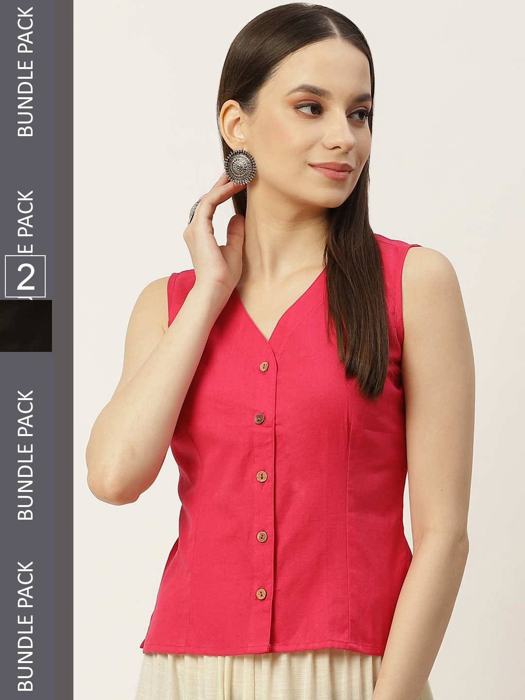 

Molcha Pack Of 2 Cotton Long Saree Blouse, Pink