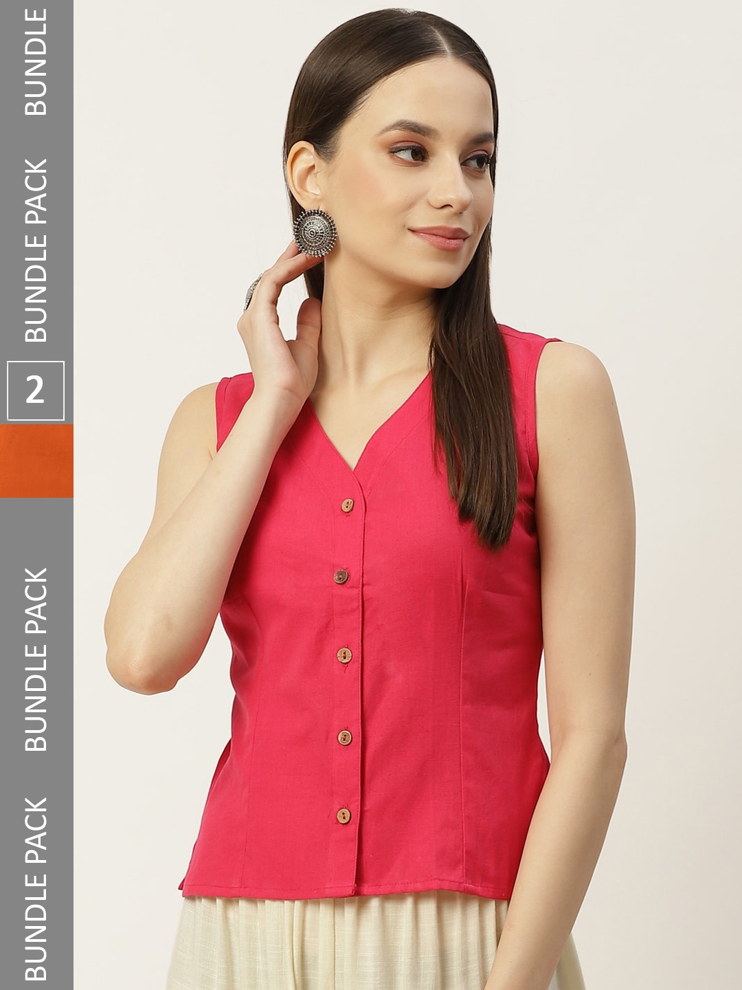 

Molcha Pack Of 2 Cotton Long Saree Blouse, Pink