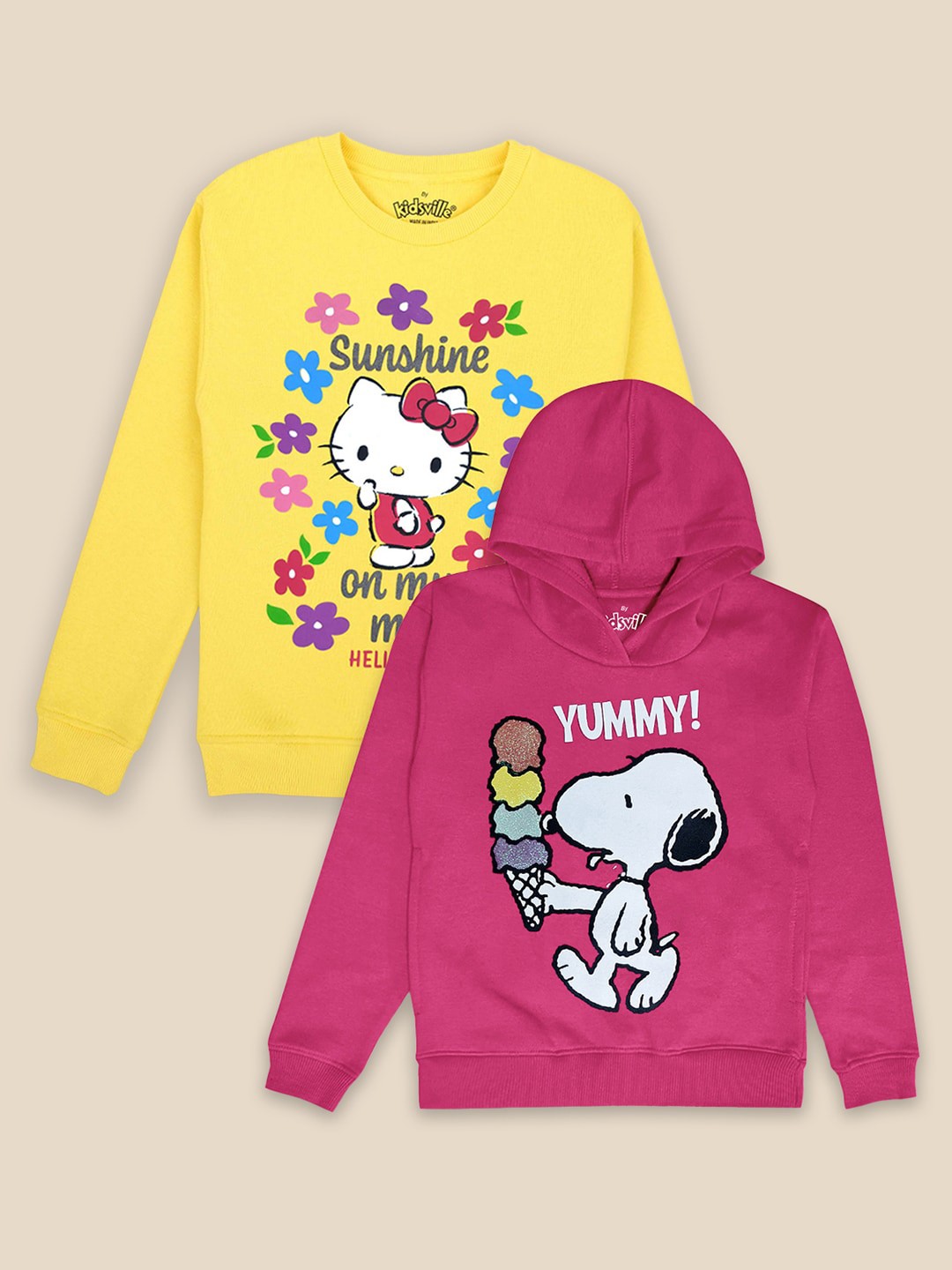

Kids Ville Pack Of 2 Girls Printed Hooded Cotton Sweatshirt and Hoodie, Pink