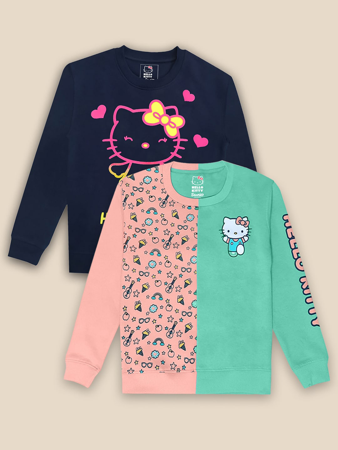 

Kids Ville Girls Pack of 2 Hello Kitty Printed Cotton Sweatshirt, Pink