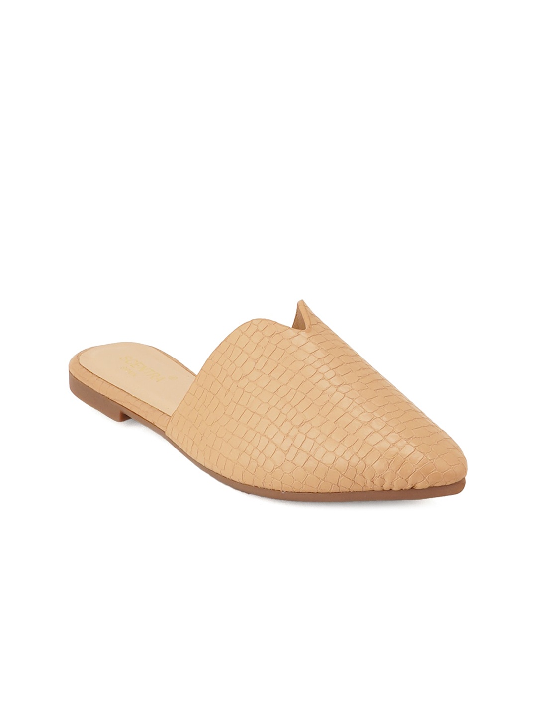

SCENTRA Women Textured Mules Flats, Beige