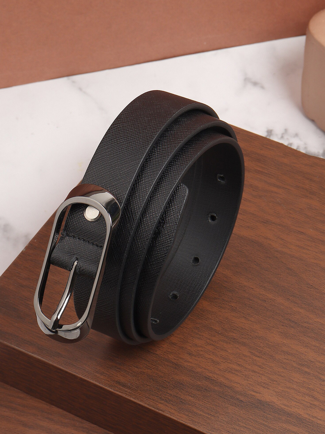 

Carlton London Women Push Pin Leather Belt, Black