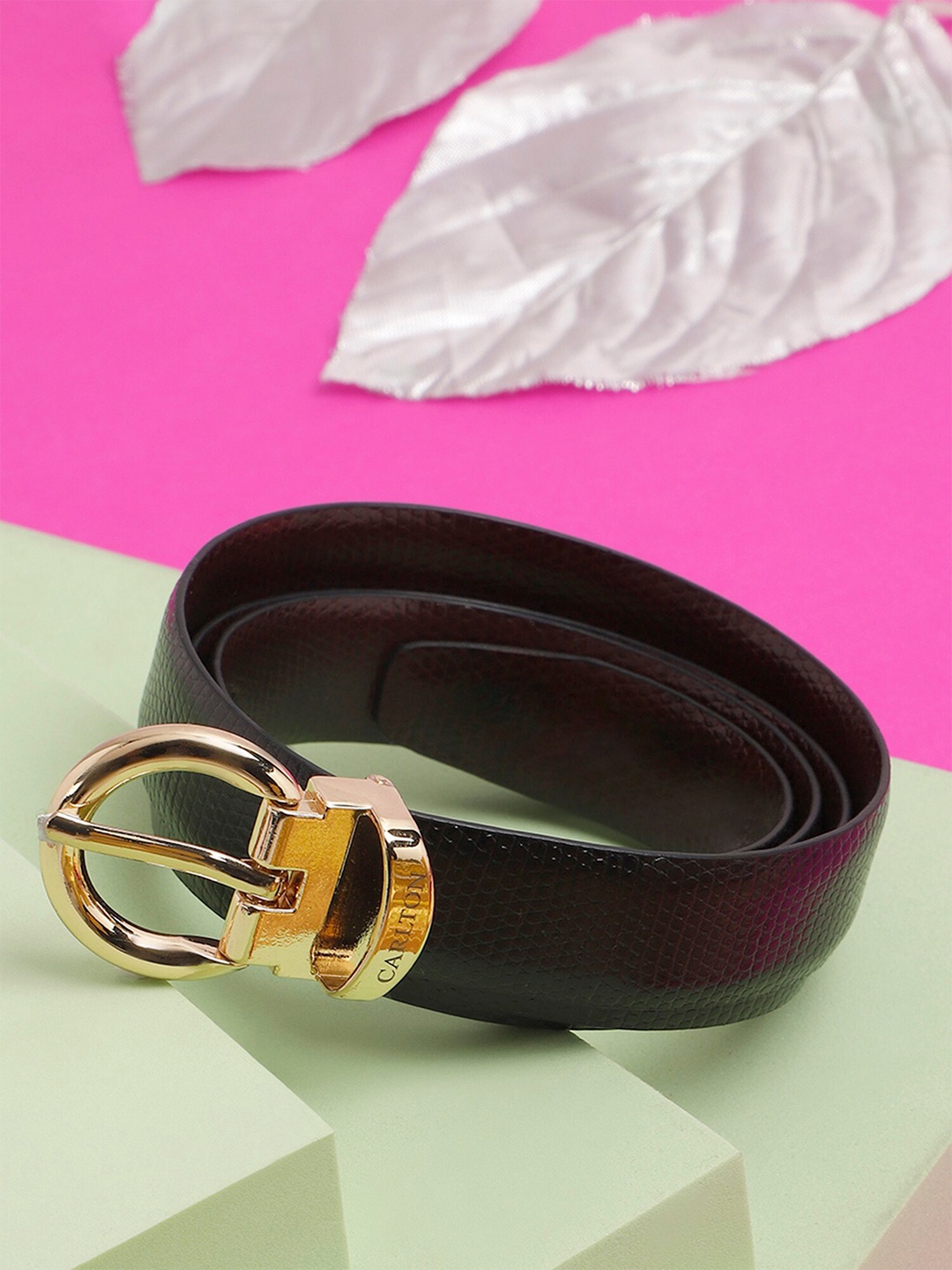 

Carlton London Women Push Pin Textured Leather Belt, Black