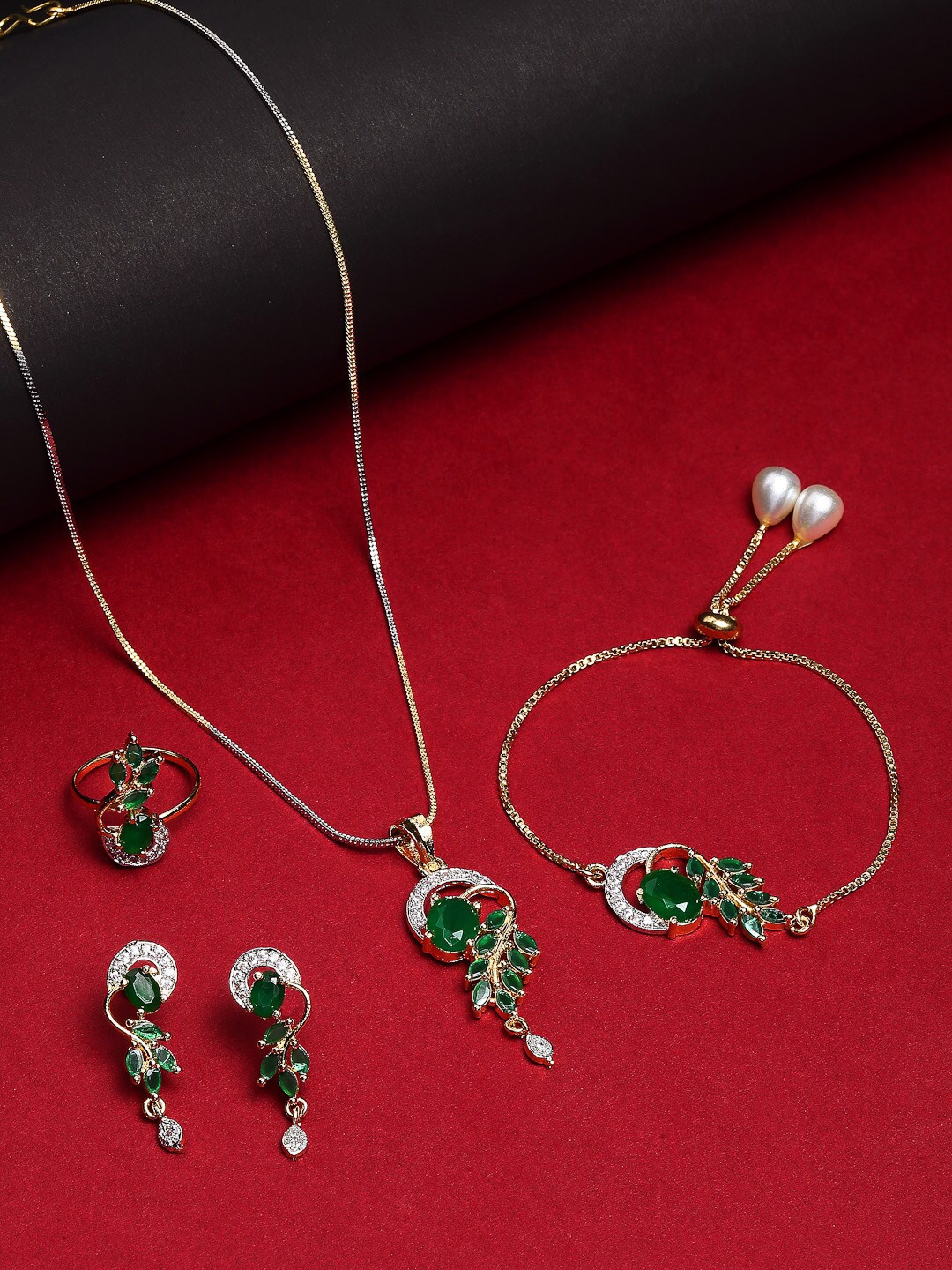 

ZENEME Gold-Plated CZ-Studded Jewellery Set