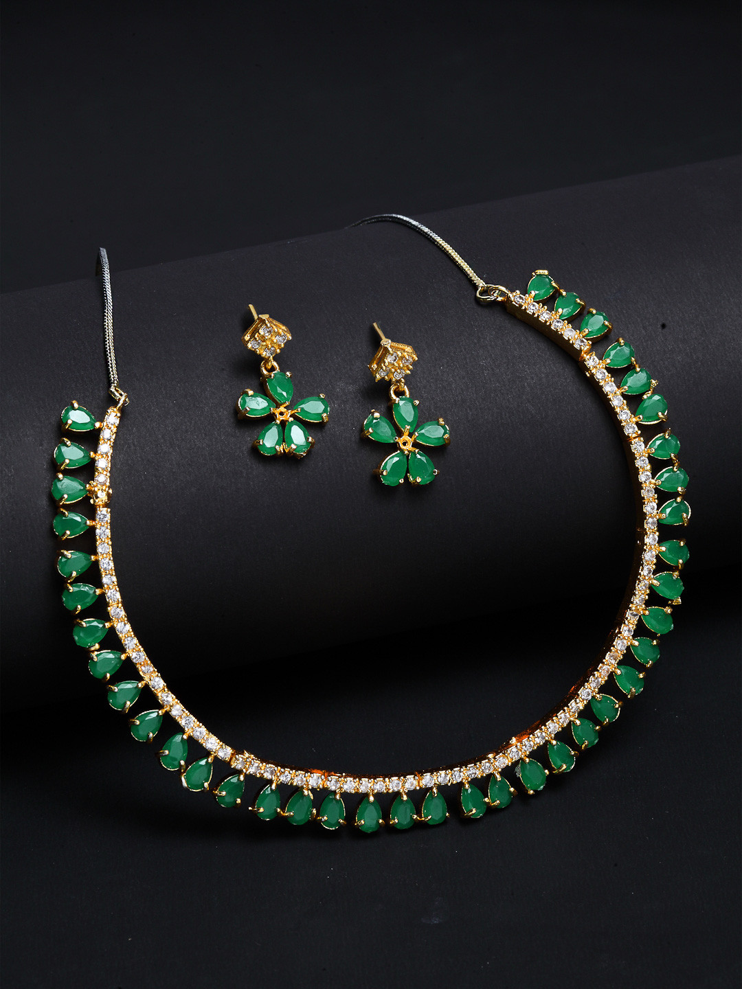 ZENEME Gold-Plated Cubic Zirconia Studded Jewellery Set