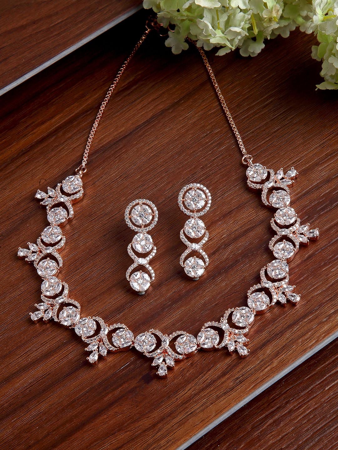 

ZENEME Rose Gold-Plated AD-Studded Jewellery Set