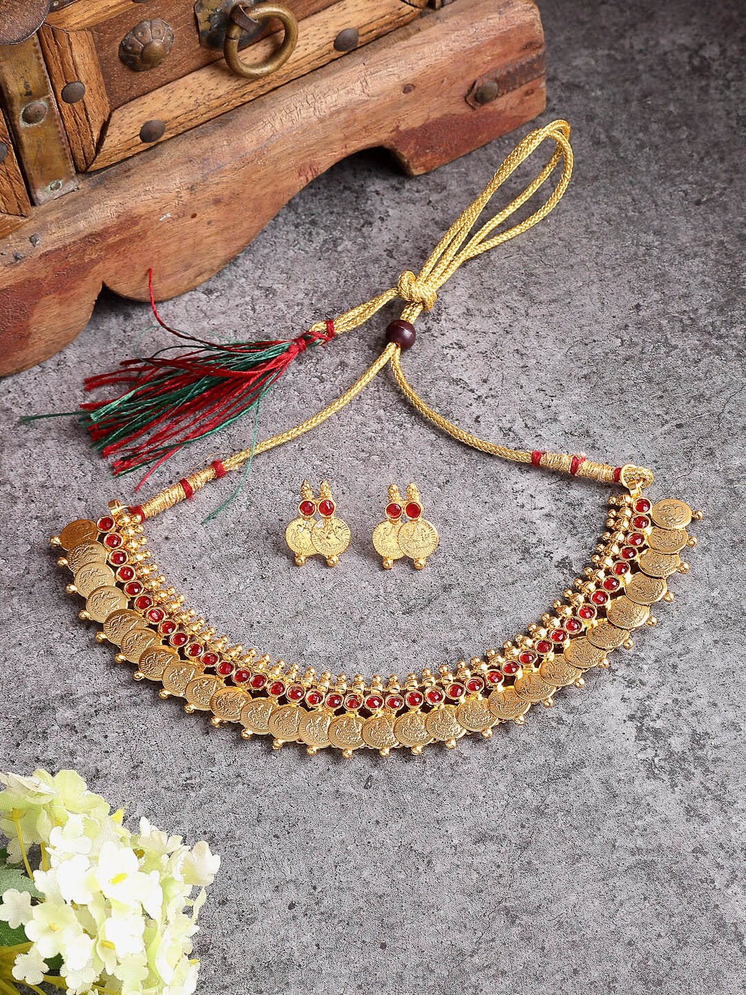

ZENEME Gold-Plated Stone-Studded Jewellery Set