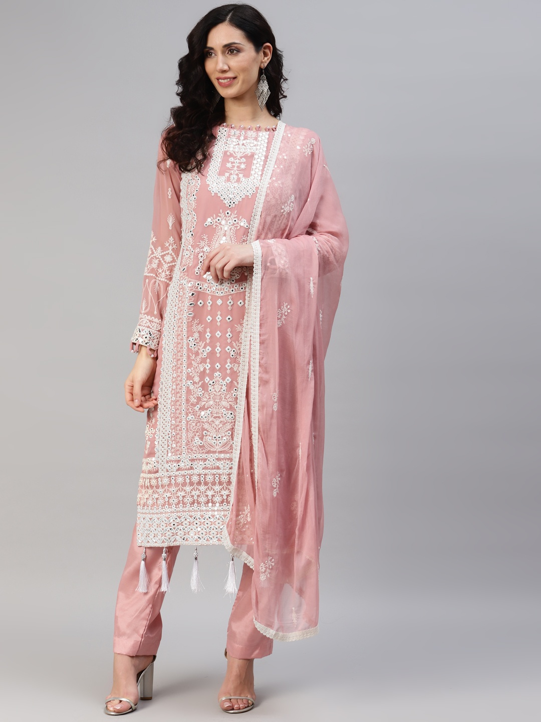 

Readiprint Fashions Embroidered Semi-Stitched Dress Material, Pink