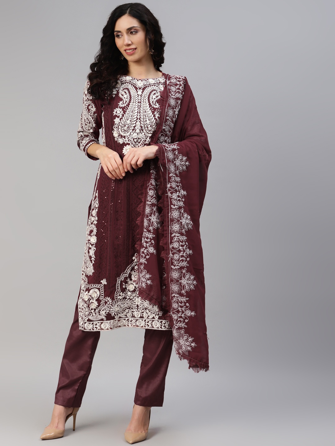 

Readiprint Fashions Embroidered Semi-Stitched Dress Material, Maroon