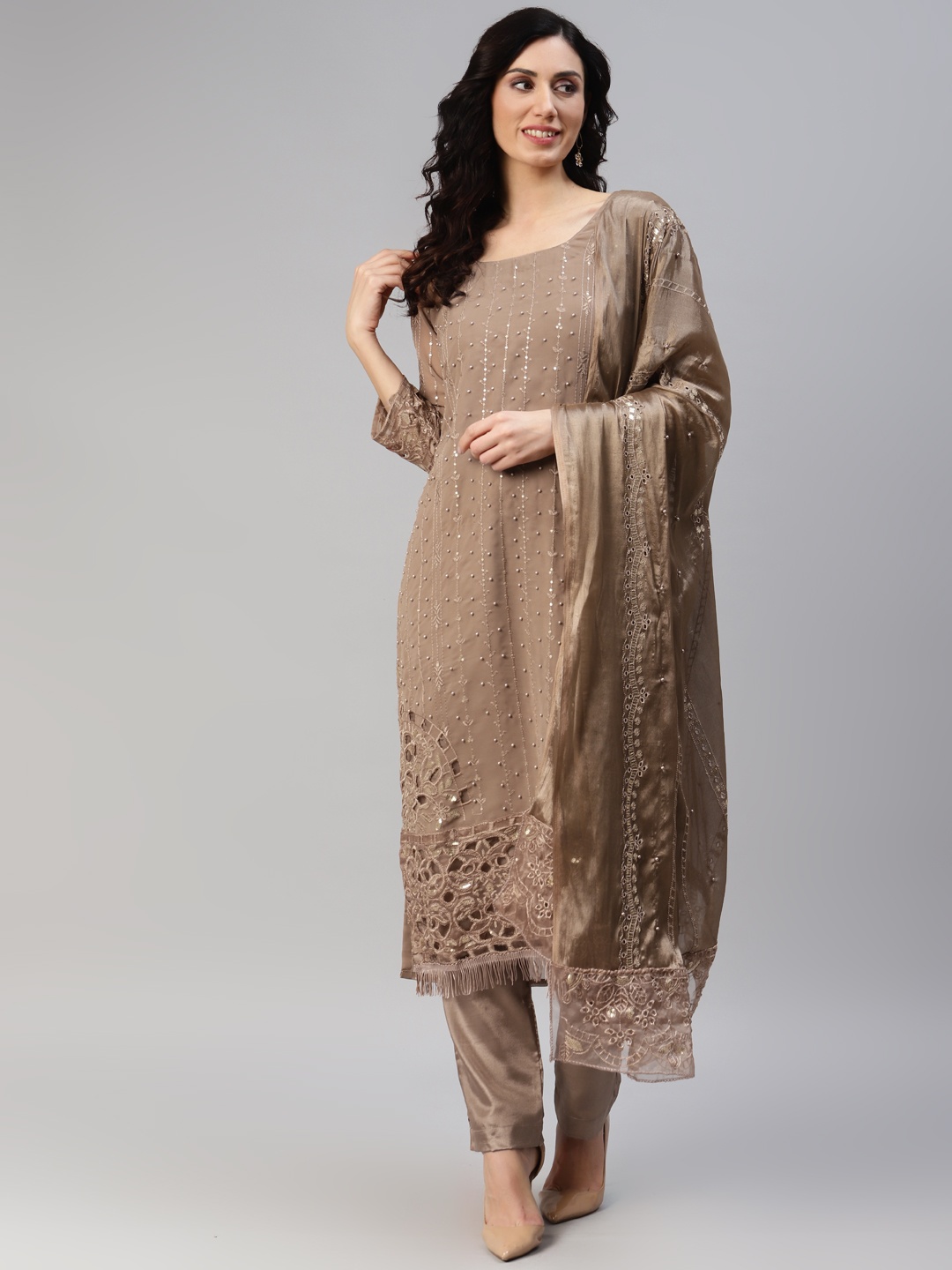 

Readiprint Fashions Embroidered Semi-Stitched Dress Material, Brown