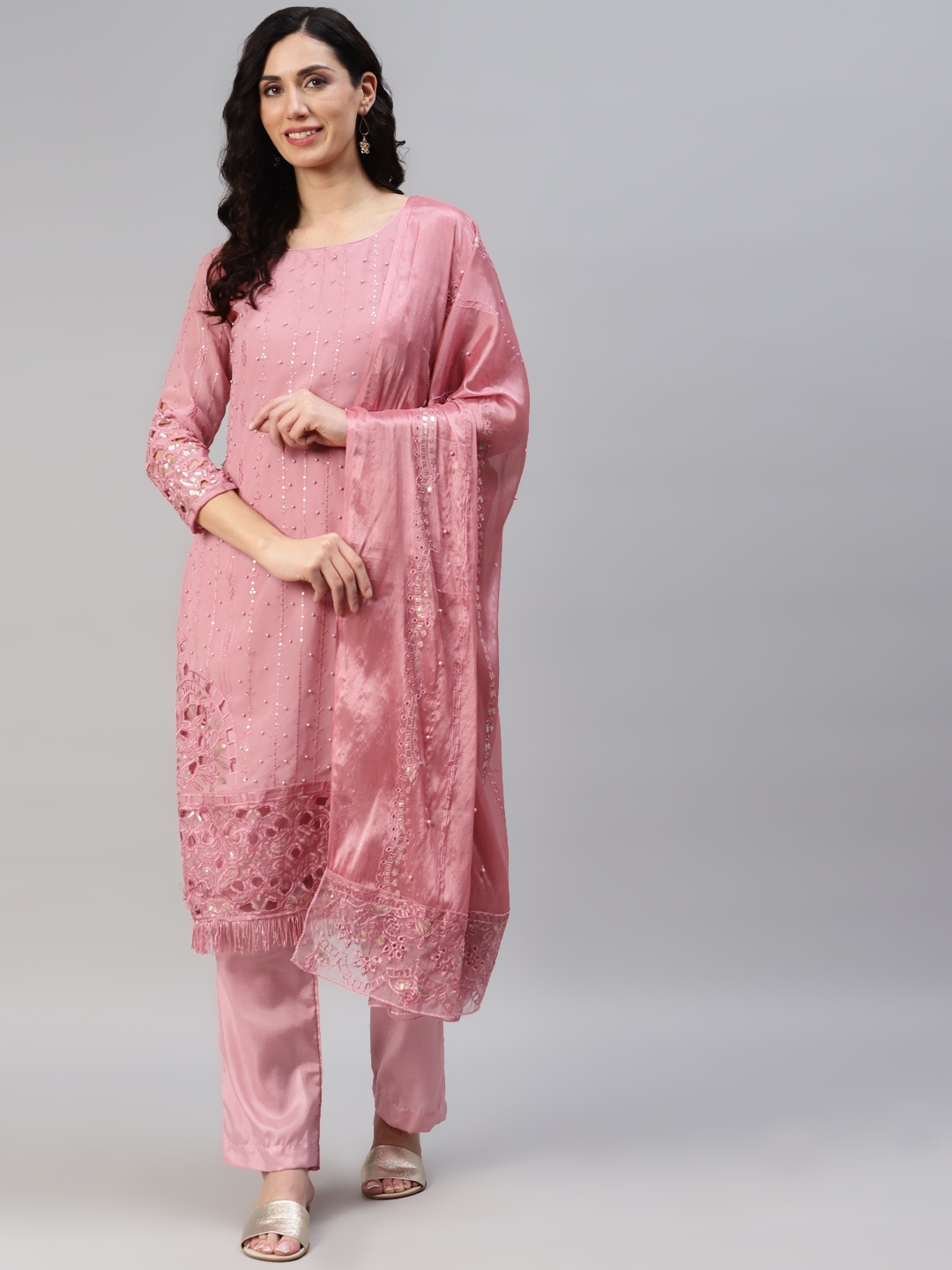 

Readiprint Fashions Embroidered Semi-Stitched Dress Material, Pink