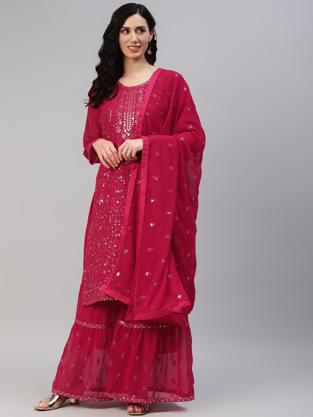 

Readiprint Fashions Embroidered Semi-Stitched Dress Material, Pink