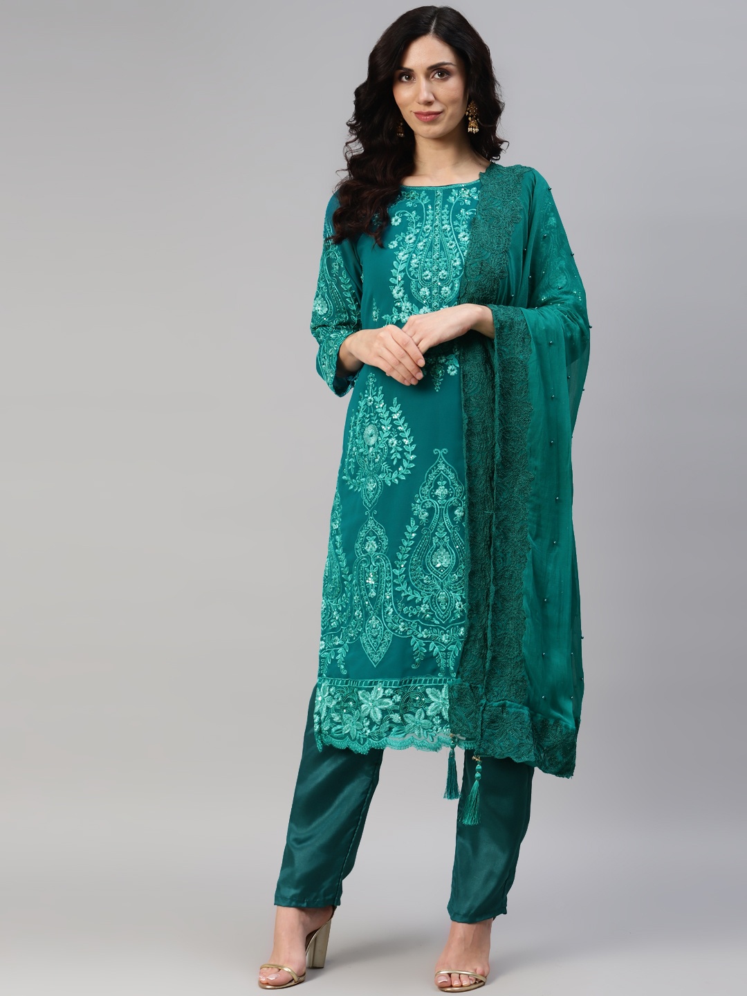 

Readiprint Fashions Embroidered Semi-Stitched Dress Material, Teal