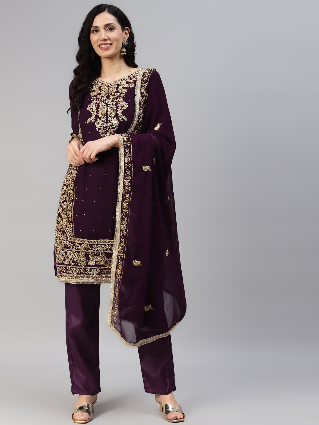 

Readiprint Fashions Embroidered Semi-Stitched Dress Material, Violet
