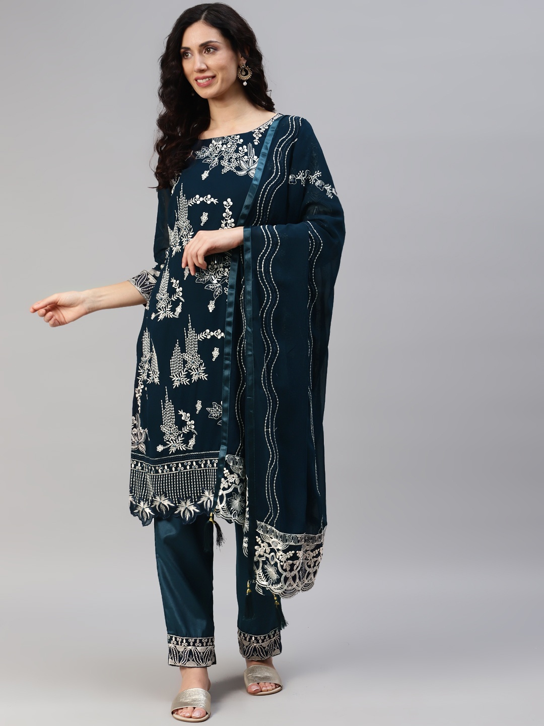 

Readiprint Fashions Embroidered Semi-Stitched Dress Material, Navy blue