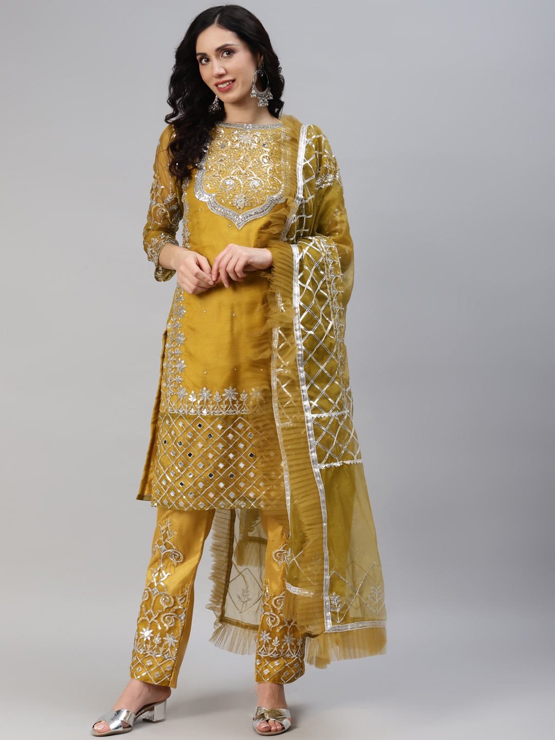 

Readiprint Fashions Embroidered Organza Semi-Stitched Dress Material, Mustard