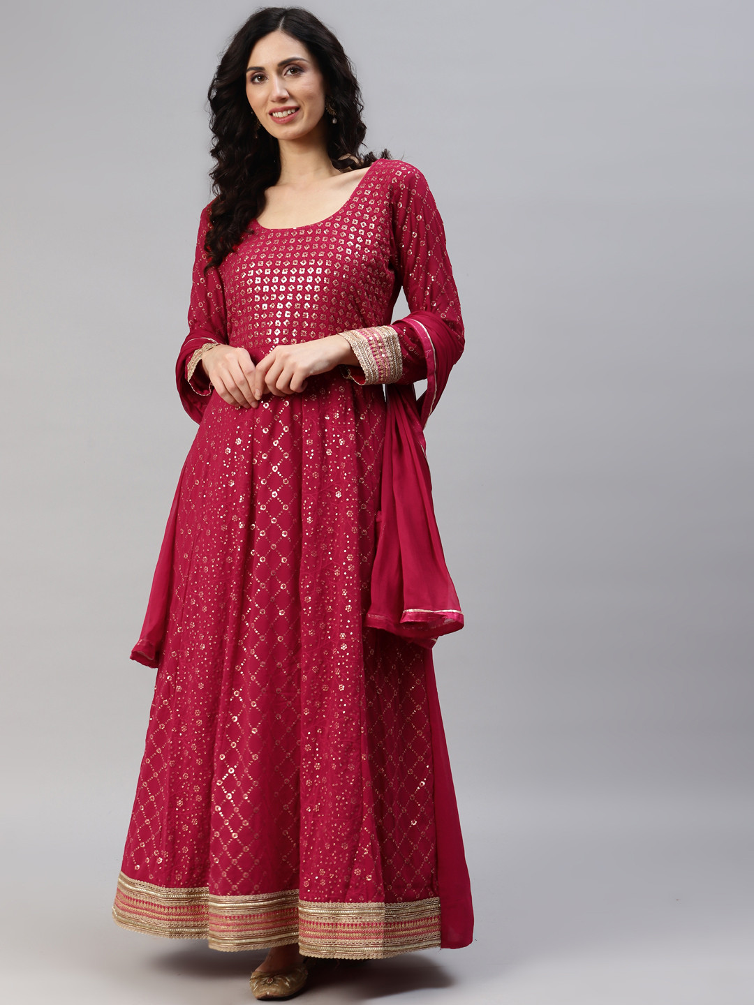 

Readiprint Fashions Embroidered Semi-Stitched Dress Material, Red