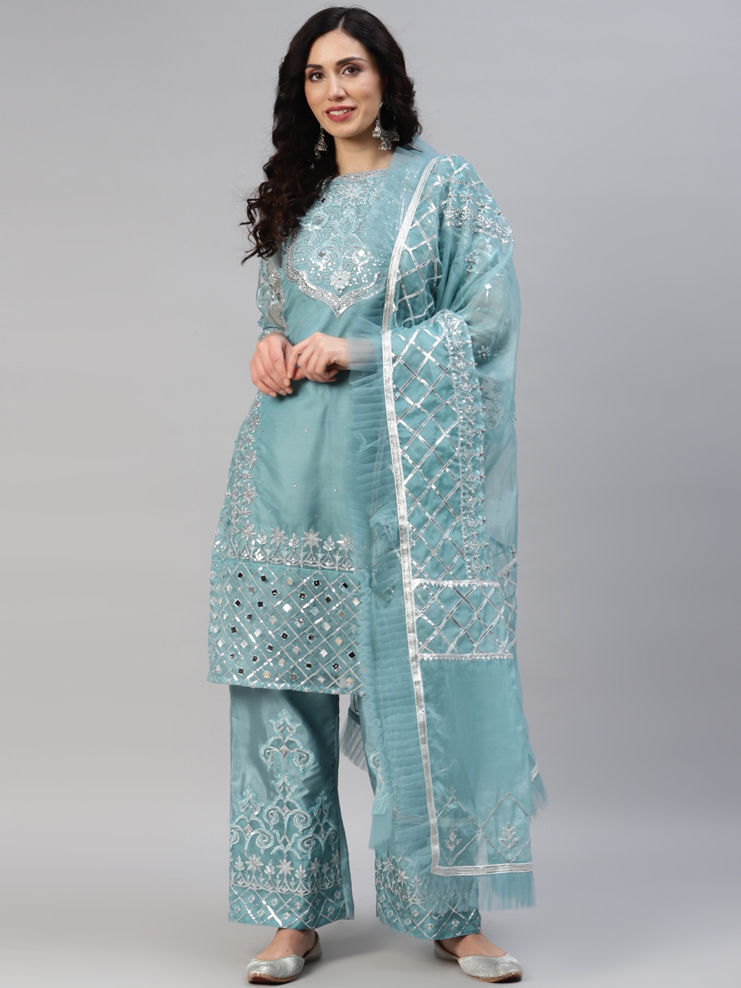 

Readiprint Fashions Embroidered Organza Semi-Stitched Dress Material, Blue