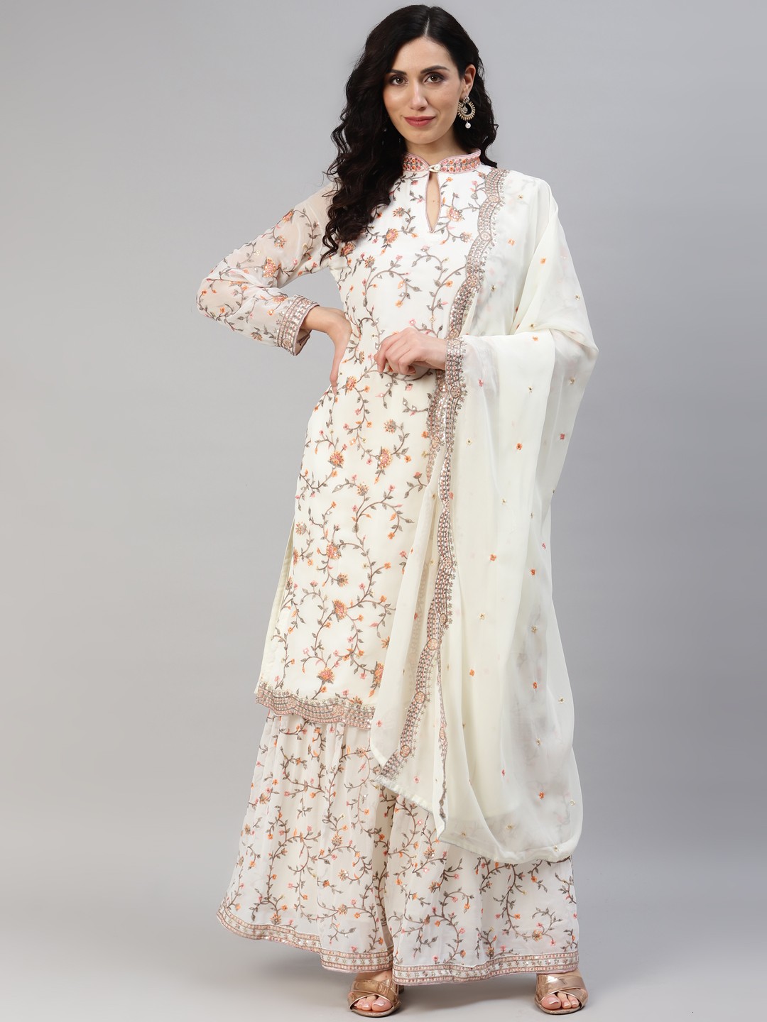 

Readiprint Fashions Embroidered Semi-Stitched Dress Material, Cream
