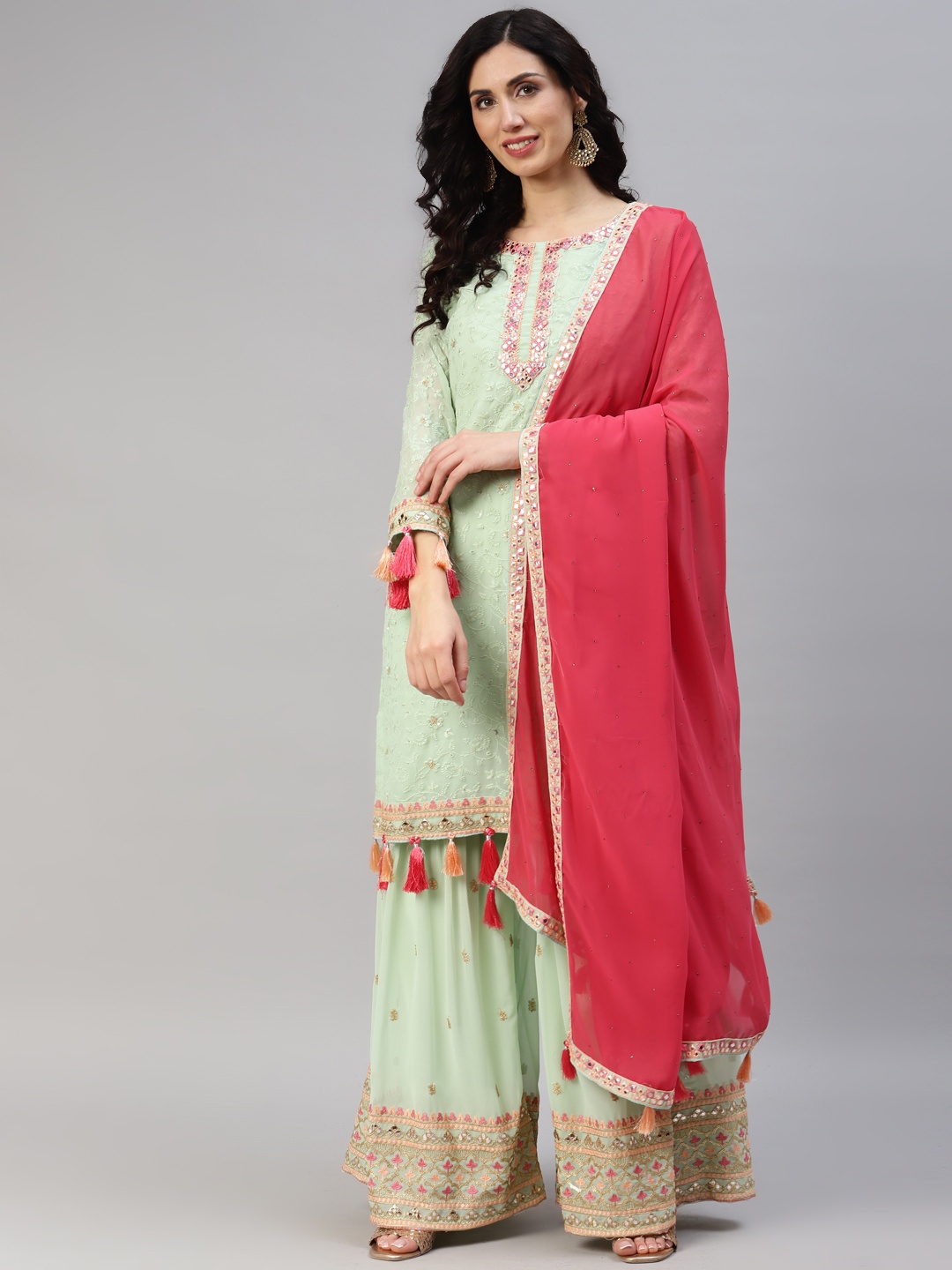 

Readiprint Fashions Embroidered Semi-Stitched Dress Material, Fluorescent green