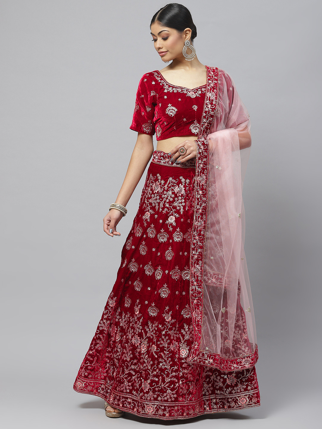 

Readiprint Fashions Embroidered Lehenga & Blouse With Dupatta, Maroon
