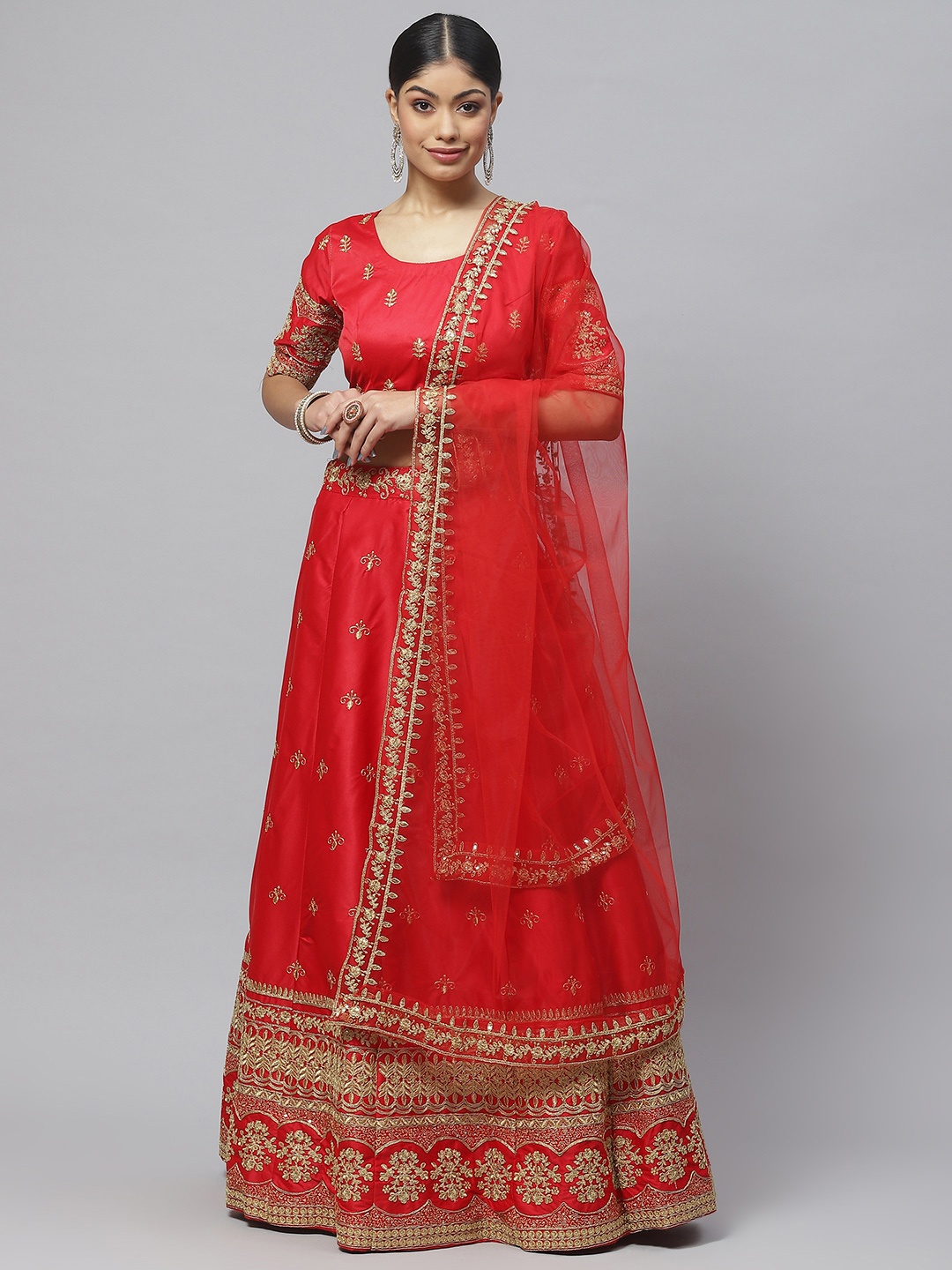 

Readiprint Fashions Embroidered Lehenga & Blouse With Dupatta, Red