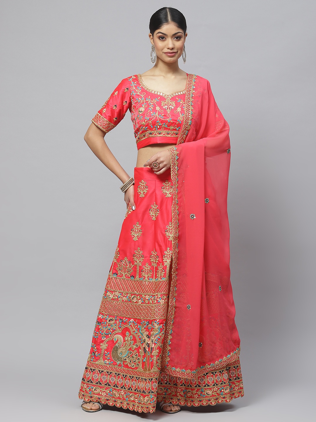 

Readiprint Fashions Embroidered Sequinned Lehenga & Blouse With Dupatta, Pink