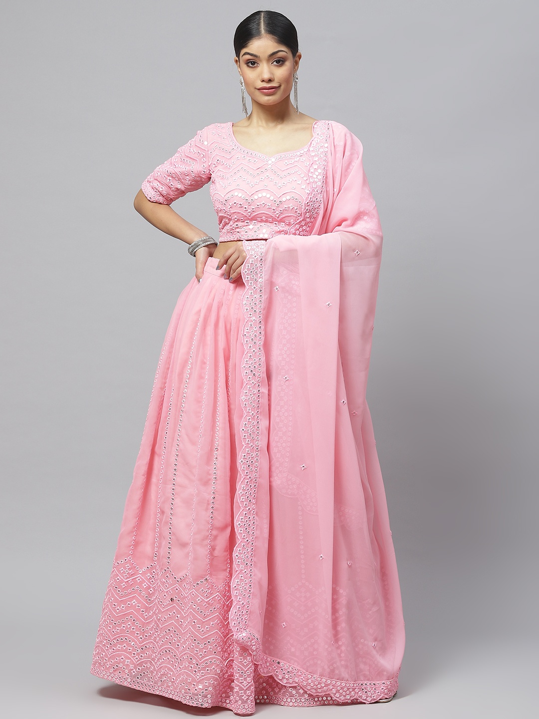 

Readiprint Fashions Embroidered Sequinned Lehenga & Blouse With Dupatta, Pink