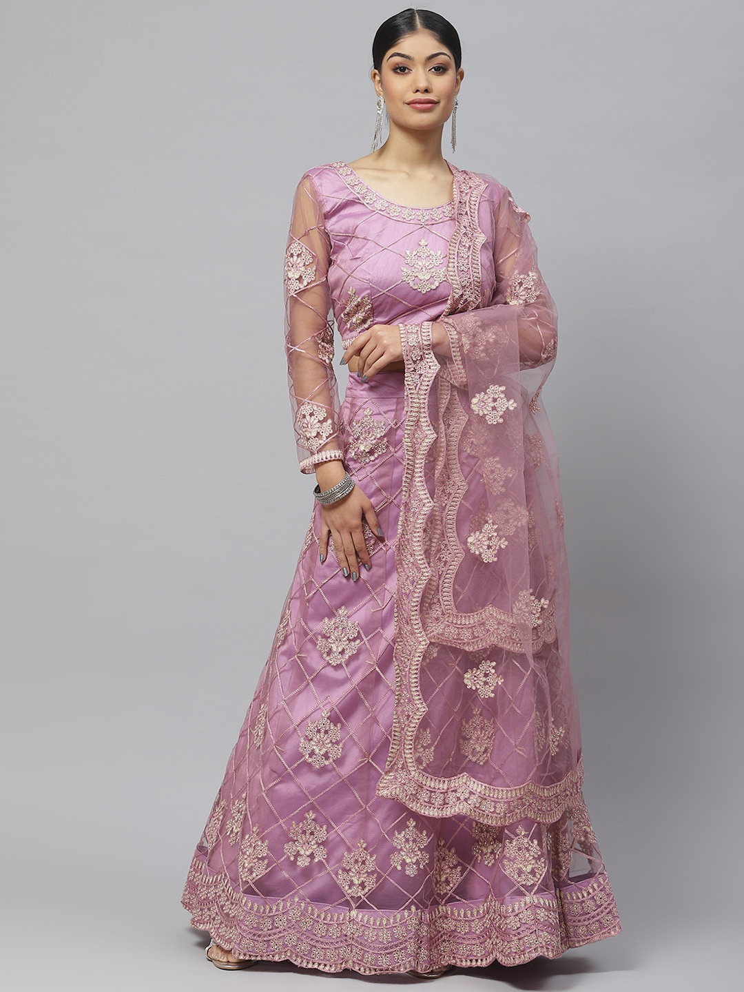 

Readiprint Fashions Embroidered Thread Work Lehenga & Blouse With Dupatta, Purple