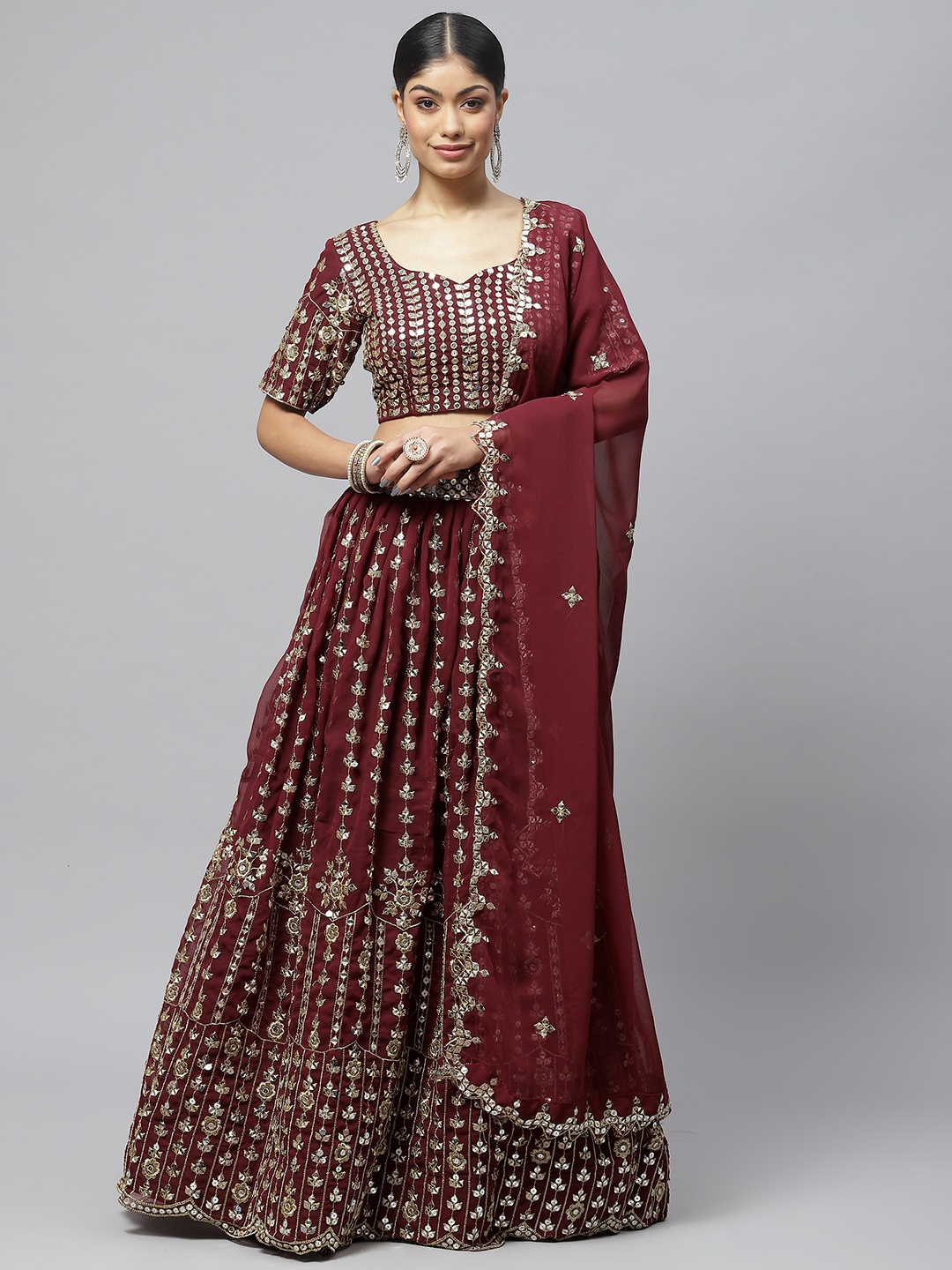 

Readiprint Fashions Embellished Sequinned Lehenga & Blouse With Dupatta, Maroon