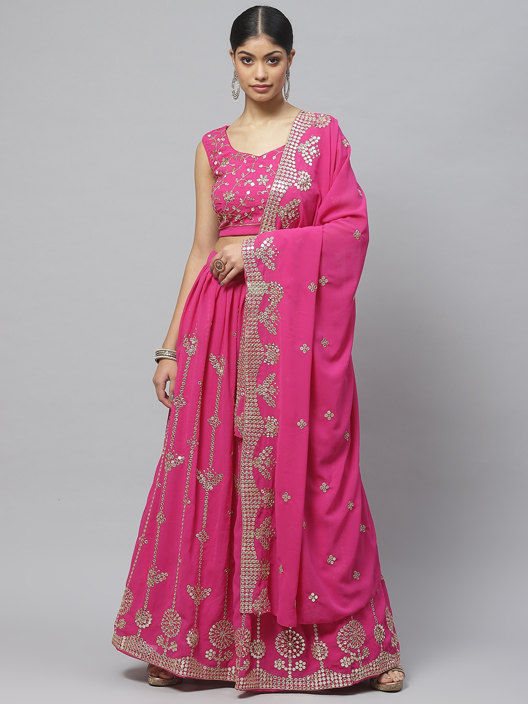 

Readiprint Fashions Embroidered Sequinned Lehenga & Blouse With Dupatta, Magenta